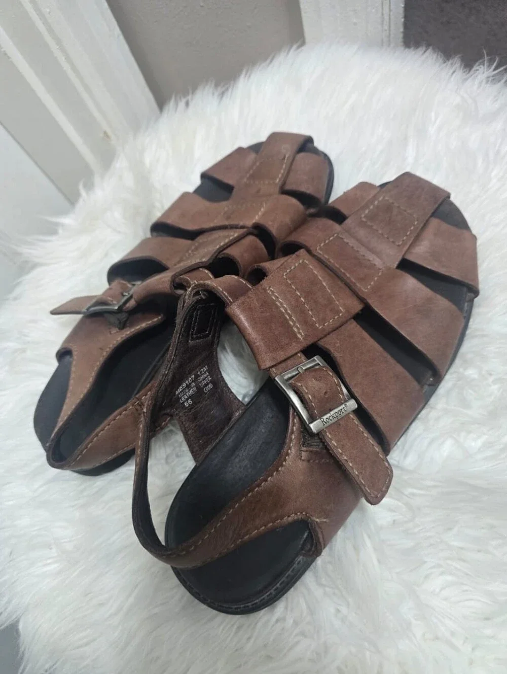 Rockport Sandals Men's 12M Slingback Fisherman Brown Leather Closed Toe Casual